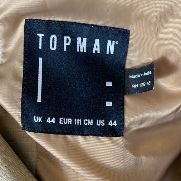 Topman Beige Gray Accents Zip Up Jersey Bomber Jacket Size 44/Large - Picture 4 of 14
